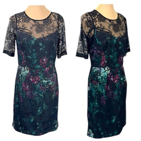 Donna Ricco Cocktail Dress Size 8 Lace Short Sleeve - Picture 1 of 15